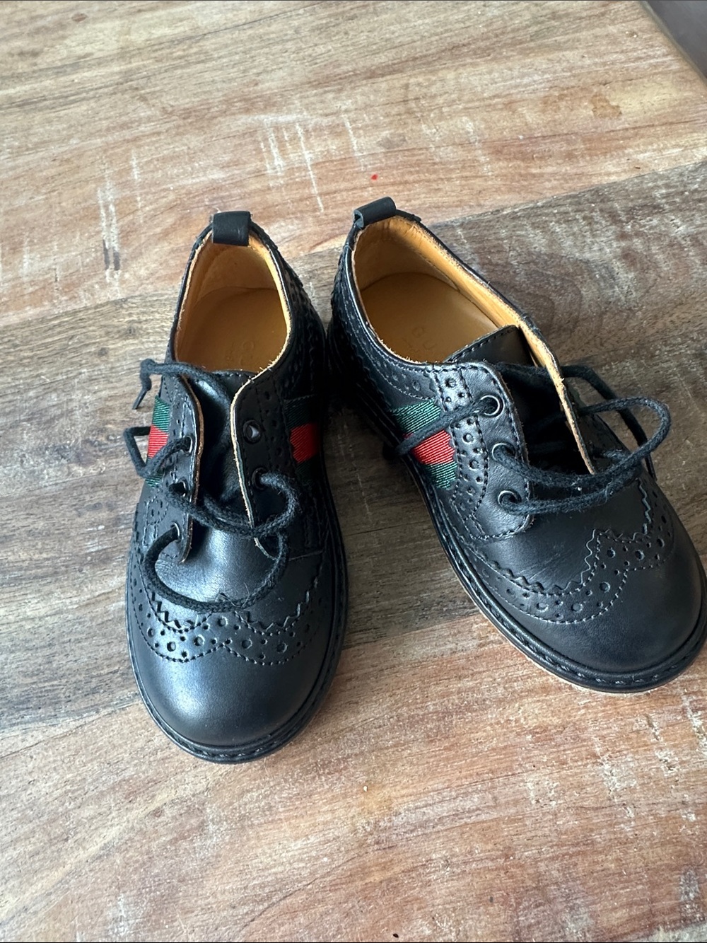 Gucci Kids Black Leather Brogue with Crepe Sole